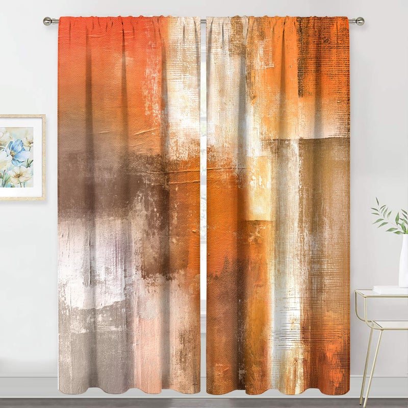 MESHELLY Abstract Burnt Orange Curtains 42W x 63H Inch Rod Pocket Rustic Rust Brown Art Painting Modern Contemporary Watercolor Cool Grey Oil Print Living Room Bedroom Window Drapes Fabric 2 Panel