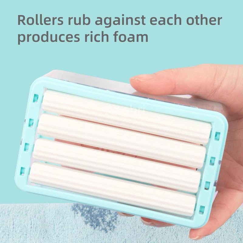 Anshri 2-in-1 Portable Laundry Rolling Soap Box Soap Bar Box Dispenser with Rubber Roller Foaming Soap Saver with Drain Holes and Spring Travel Soap Holder, Multicolor0895 - Image 2