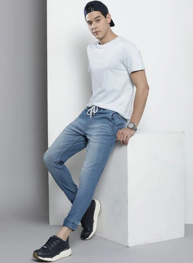 The Indian Garage Co Men Slim Fit Solid Mid-Rise Stretchable Denim Joggers