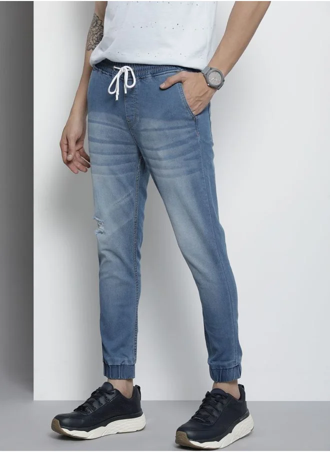 The Indian Garage Co Men Slim Fit Solid Mid-Rise Stretchable Denim Joggers