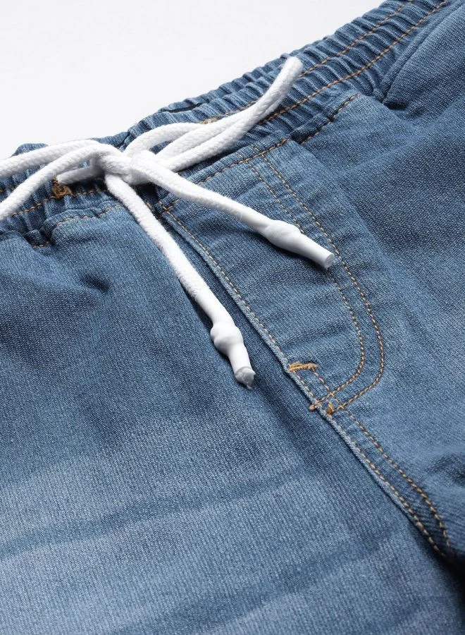 The Indian Garage Co Men Slim Fit Solid Mid-Rise Stretchable Denim Joggers