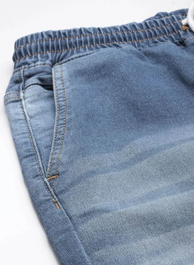 The Indian Garage Co Men Slim Fit Solid Mid-Rise Stretchable Denim Joggers