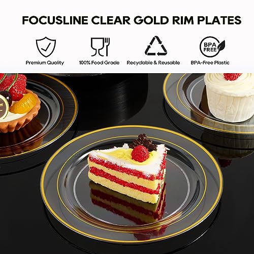 FOCUSLINE 7 Inch Small Clear Gold Plastic Plates 100 Count, Disposable Heavy Duty Clear Plates with Gold Rim, Premium Hard Plastic Plate Fancy Disposable Salad Plate for Wedding Parties - Image 4