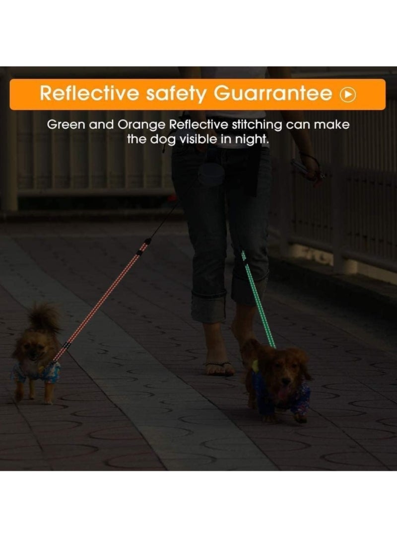 طقم ليش للحيوانات الأليفة القابل للسحب المزدوج لكلبَين/قطتين - 360° خالي من التشابك وحبل يمتد بحرية مع ضوء LED مدمج وحامل لأكياس النفايات، مثالي للمشي والجري والمشي في الطبيعة والتدريب والتخييم. - Image 5
