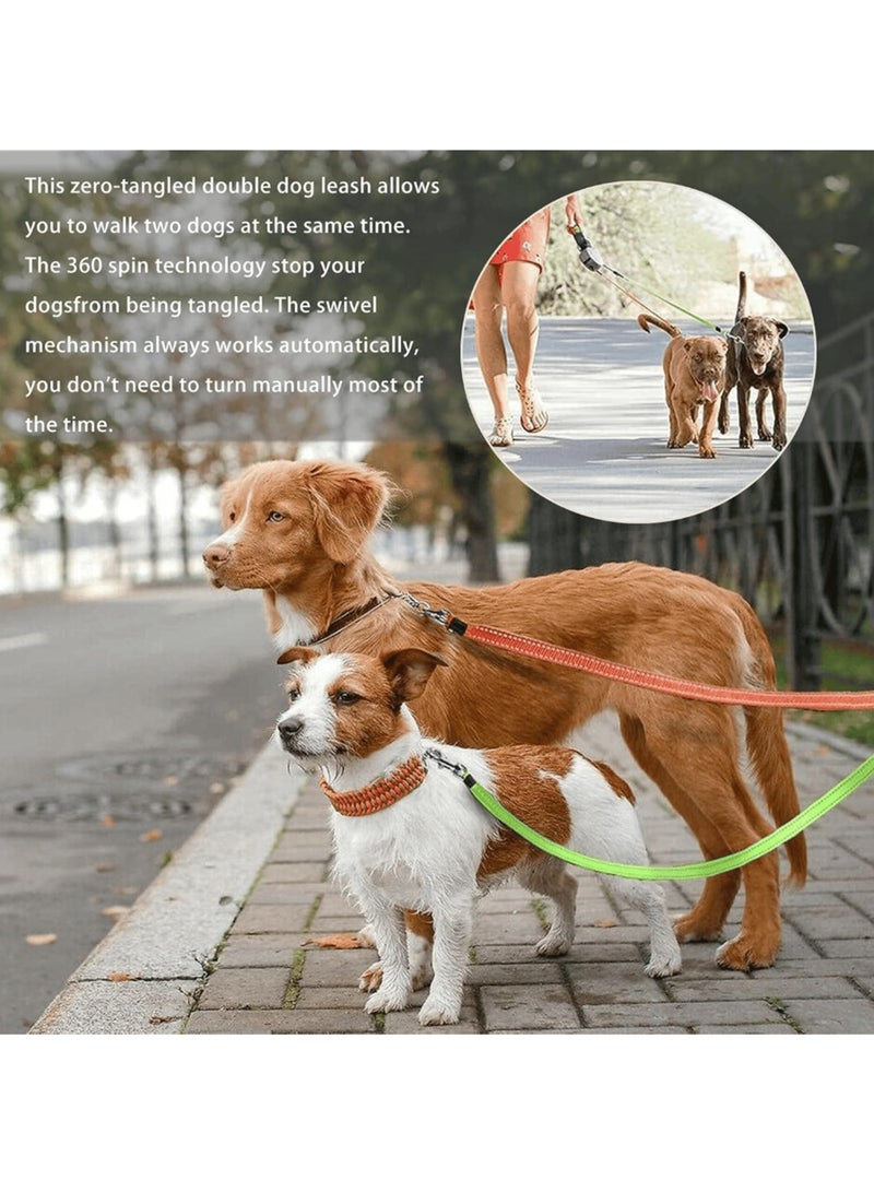 طقم ليش للحيوانات الأليفة القابل للسحب المزدوج لكلبَين/قطتين - 360° خالي من التشابك وحبل يمتد بحرية مع ضوء LED مدمج وحامل لأكياس النفايات، مثالي للمشي والجري والمشي في الطبيعة والتدريب والتخييم. - Image 4