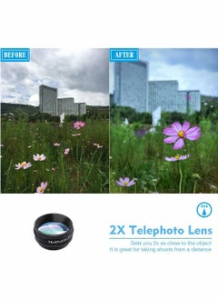 Phone Camera Lens Kit with 0.63X Wide Angle, 15X Macro, 198 Degree Fisheye, 2X Telephoto, CPL, Star Filter, Radial Filter, Flow Filter, Kaleidoscope 3, Kaleidoscope 6 Compatible with Android iPhone