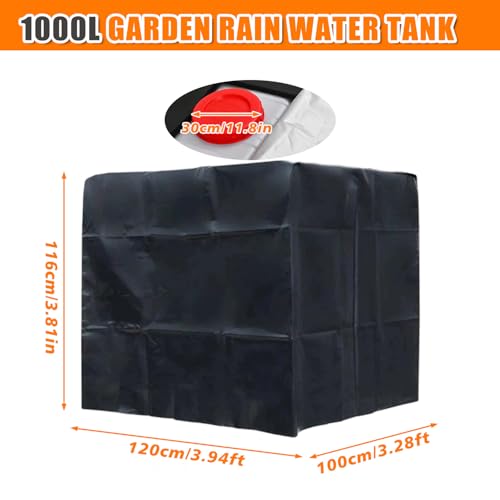 HUAREW IBC Tote 275 Gallon, 210D Water Tank, 120 x 100 x 116cm Container Protective Cover, Black Waterproof Sun UV Protective for Outdoor 1000L IBC Rainwater Tank - Image 2