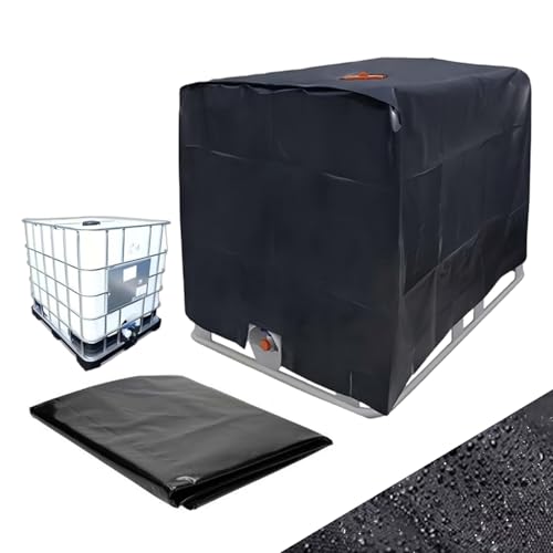 HUAREW IBC Tote 275 Gallon, 210D Water Tank, 120 x 100 x 116cm Container Protective Cover, Black Waterproof Sun UV Protective for Outdoor 1000L IBC Rainwater Tank - Image 1