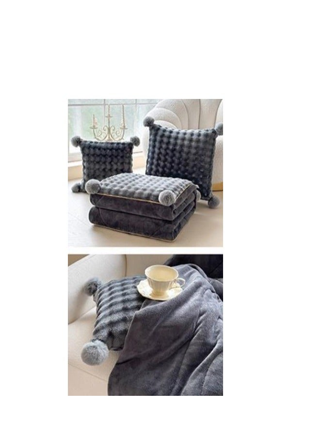 Wool Ball Style Pillow And Blanket Can Be Used For Both Car And Sofa Cushions, Suitable For Travel, Airplanes, Trains, Beds, Offices, And Rest  - Image 3
