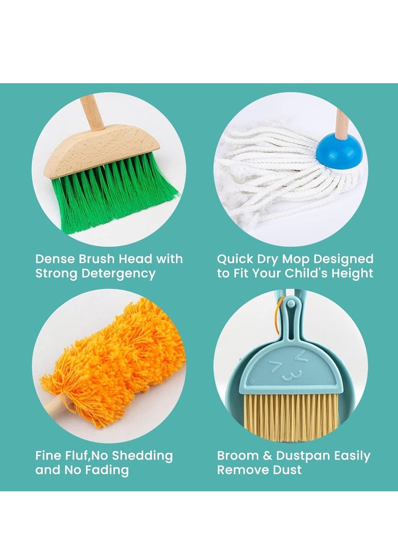 BAYBEE Baybee 9 Piece Wooden Household Cleaning Toys Set for Kids with Housekeeping Broom, Mop, Duster, Brush, Dustpan, Bucket, Cloth & Stand Toys Pretend Play Role Play Toys for Kids 2+ Years Boy Girl  - Image 5