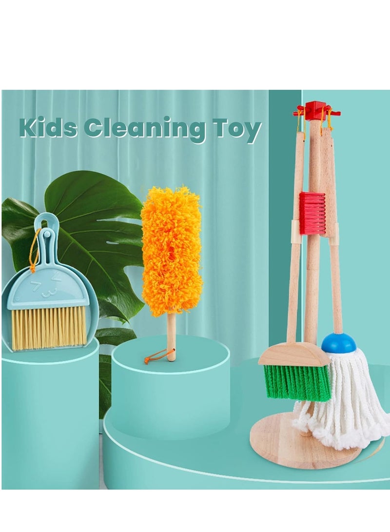 BAYBEE Baybee 9 Piece Wooden Household Cleaning Toys Set for Kids with Housekeeping Broom, Mop, Duster, Brush, Dustpan, Bucket, Cloth & Stand Toys Pretend Play Role Play Toys for Kids 2+ Years Boy Girl  - Image 2