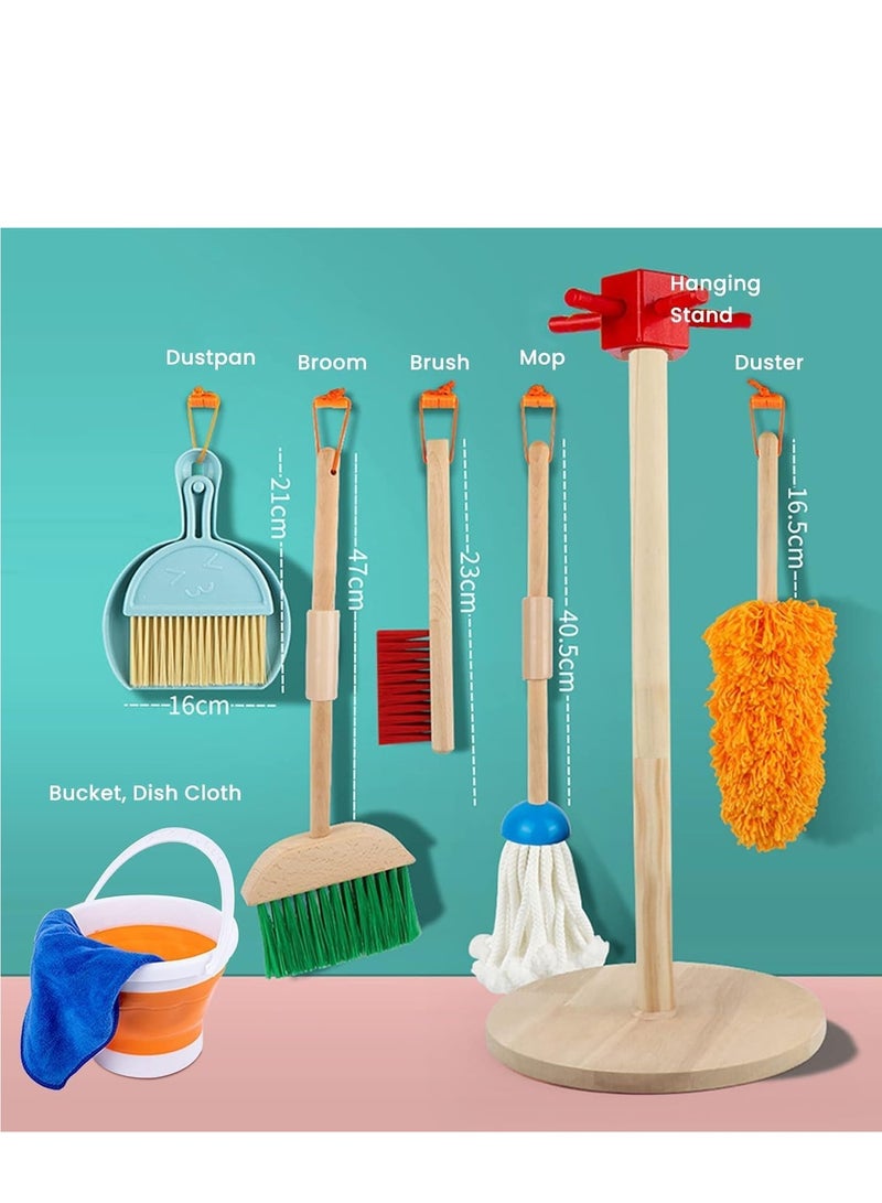 BAYBEE Baybee 9 Piece Wooden Household Cleaning Toys Set for Kids with Housekeeping Broom, Mop, Duster, Brush, Dustpan, Bucket, Cloth & Stand Toys Pretend Play Role Play Toys for Kids 2+ Years Boy Girl  - Image 3