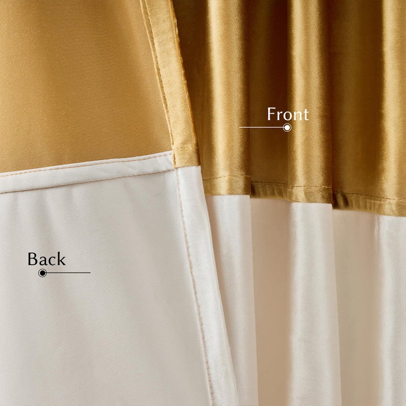 BULBUL Velvet Curtains 84 inches Long for Living Room Gold Cream Ivory,2 Panels Blackout Curtains Modern Color Block Back Tab Rod Pocket Soundproof Drapes for Bedroom Window Decor - Image 4