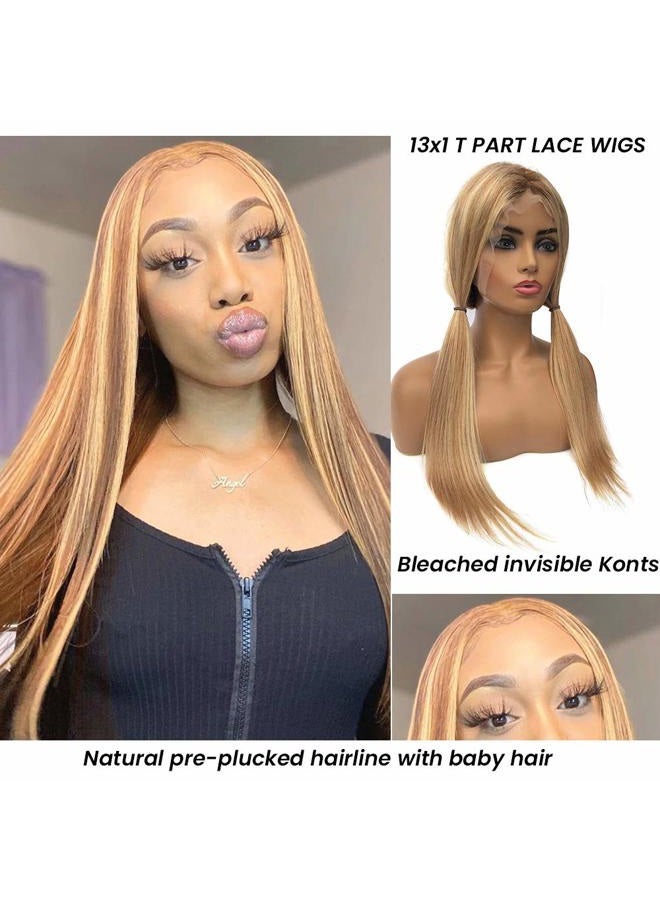 Smavida Blonde Lace Front Wig Human Hair 13x4 HD Transparent Ombre Mediun to Brown with Honey Blonde Highlights Straight Remy Human Hair Wigs Pre Plucked with Baby Hair Lace Wigs for Women 20" 150% Density - Image 5