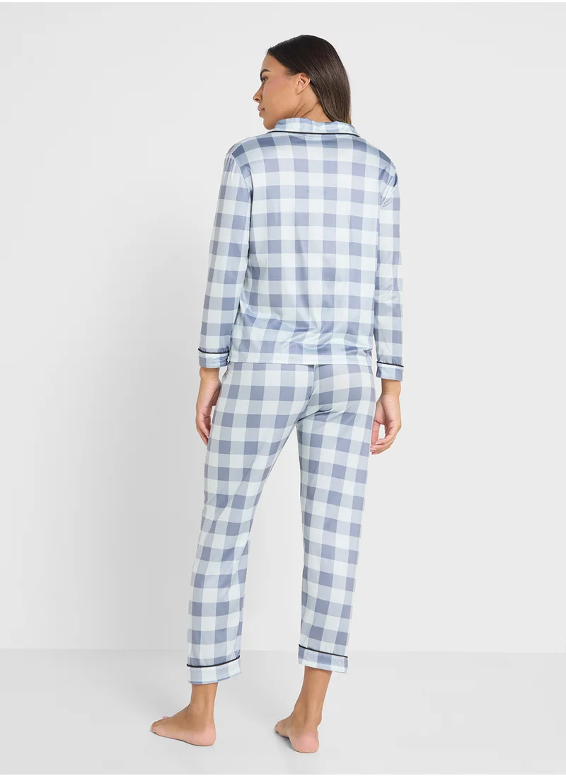 جينجر Checkered Button Down Pyjama Set