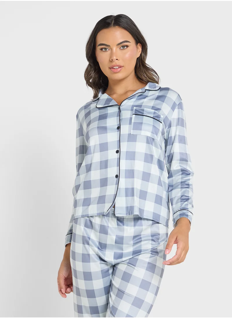 جينجر Checkered Button Down Pyjama Set