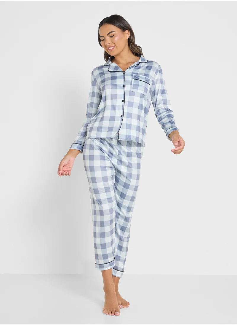 جينجر Checkered Button Down Pyjama Set