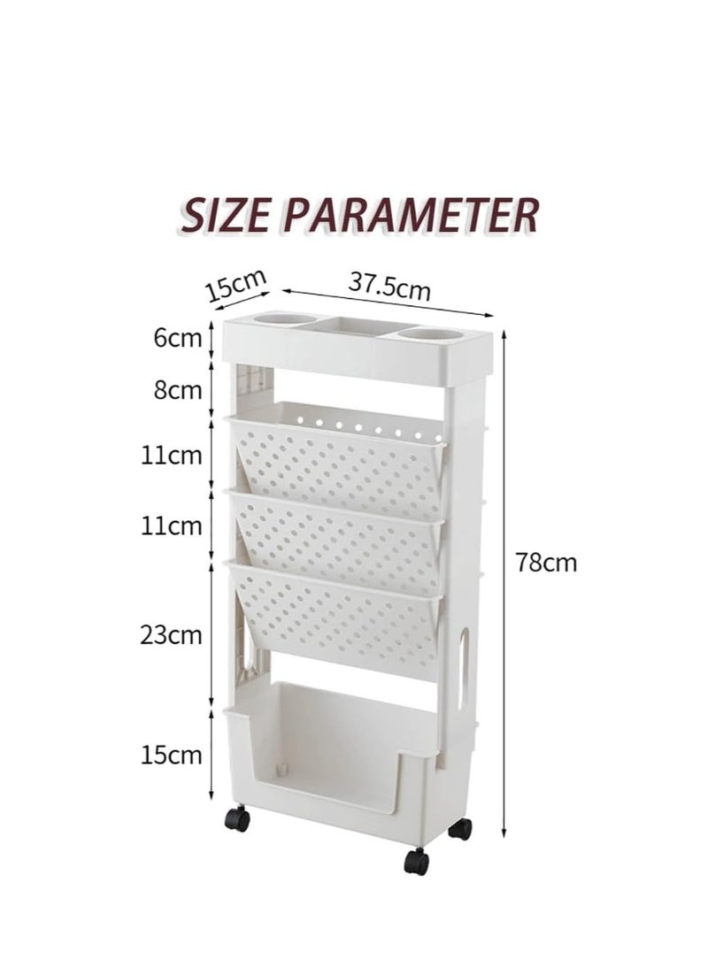 Movable Bookshelf Floor Standing Open Shelf Bookcase Multipurpose Household Storage Rack 360° Rotation for Home and School Desk Side Books and Magazine Holder Space Saving (White) - Image 2