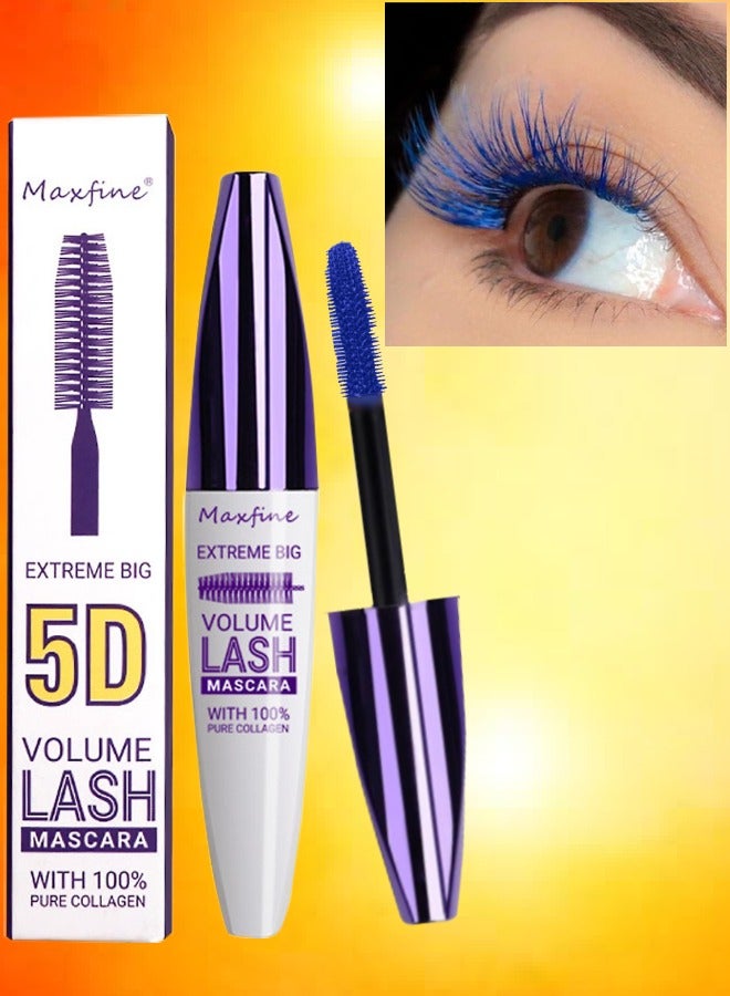 Maxfine 5D Extreme Big Volume Lash Mascara Fiber Lash Extensions Long Lasting Smudge Proof Non Clumping Curling Voluminous Mascara for Lengthening Charming Lashes Colored Mascara Blue 04  - Image 1