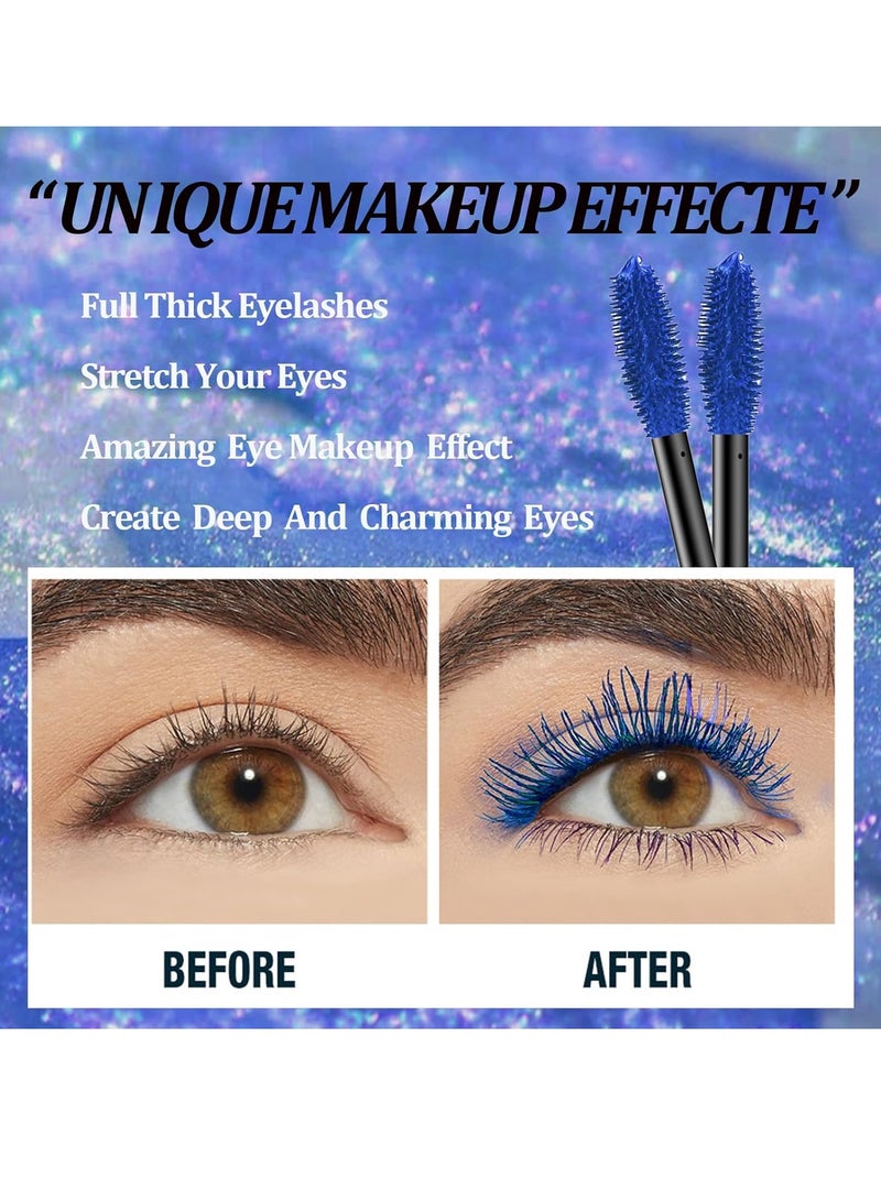 Maxfine 5D Extreme Big Volume Lash Mascara Fiber Lash Extensions Long Lasting Smudge Proof Non Clumping Curling Voluminous Mascara for Lengthening Charming Lashes Colored Mascara Blue 04  - Image 3