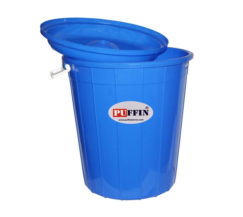 PUFFIN Unique Multipurpose Plastic Storage Bucket Drum 100 LTR with Lid Blue Pack of 2 - Image 3