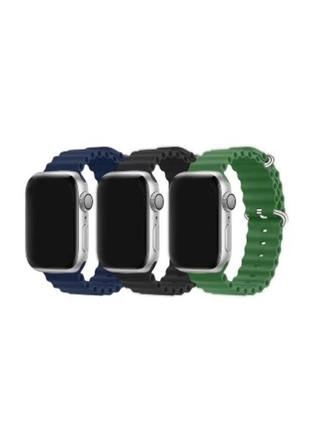 3 عبوات لساعة Apple Ocean Band 49 مم 45 مم 44 مم 42 مم حزام حلقة من السيليكون الناعم لسلسلة iWatch Series Ultra/8/7/SE/6/5/4/3/2/1 أزرق داكن/أسود/أخضر