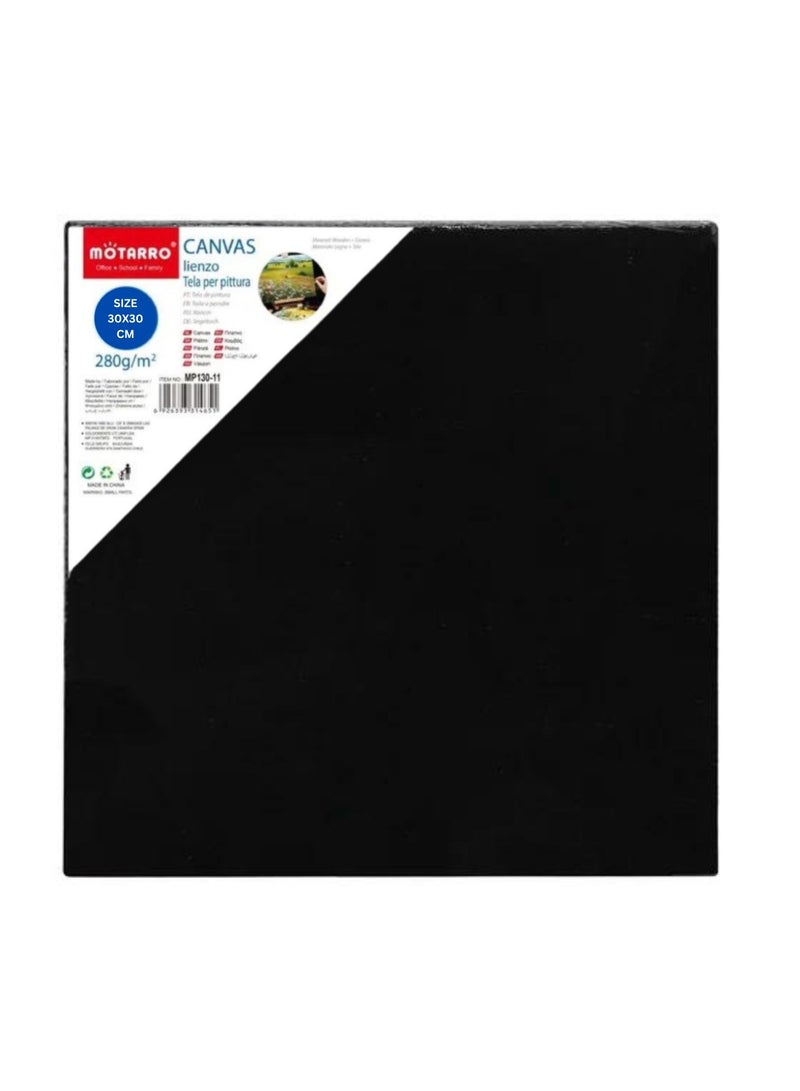 MOTARRO قماش أسود، 30×30 سم، 100% قطن، ممهد وخالي من الأحماض، أسود اللون، للرسم، أدوات فنية لصب الأكريليك، والرسم الزيتي، وألوان الألوان المائية  - Image 1