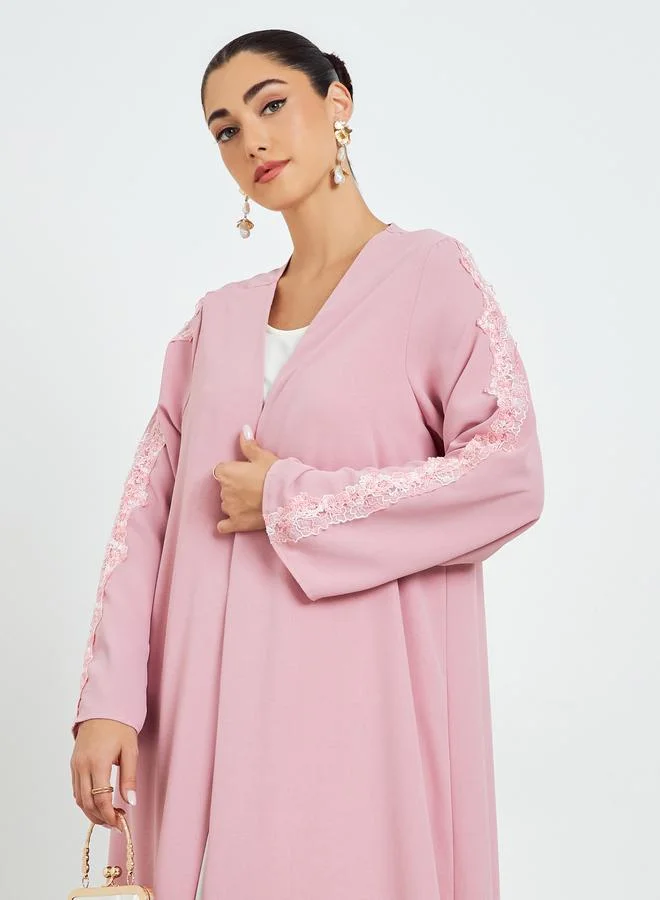 Amirah Pink Embellished Open Front Abaya