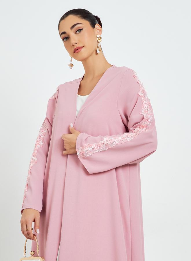 Amirah Pink Embellished Open Front Abaya - Image 2