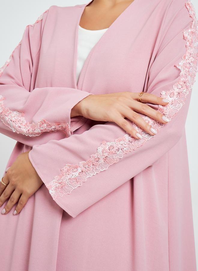 Amirah Pink Embellished Open Front Abaya - Image 4