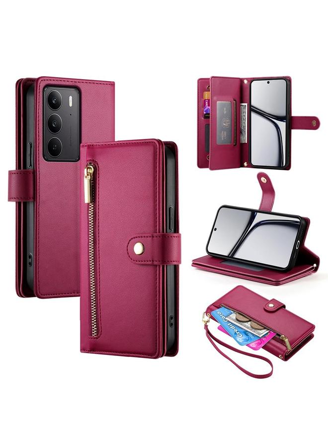 The Bros Case For Realme C75 / Realme 14x Nine Card-slot Zipper Wallet Bag Leather Phone Case 
