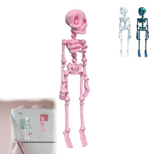 PMDYBY Poseable Skeleton Fridge Magnet,Skull Fridge Magnets with Movable Joints,3D Printed Goth Skeleton Fridge Magnets for Locker/Desk/Office, Funny Skeleton Refrigerator Magnets for Halloween (Pink) - Image 1