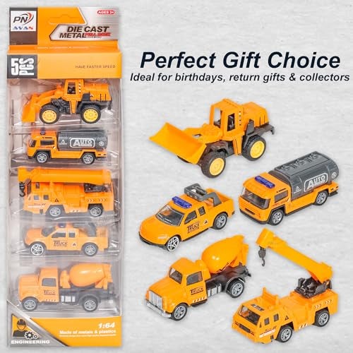 PN AVAN Die Cast Metal Pull Back Toy Vehicles Set, 1:64 Scale, 5 Pieces, Engineering Construction Vehicles Collection (Engineering Veicles) - Image 5