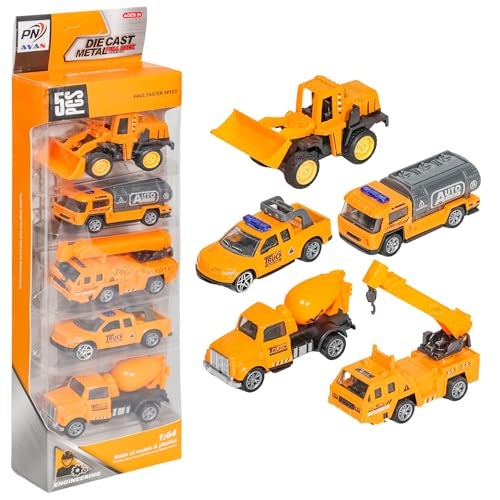 PN AVAN Die Cast Metal Pull Back Toy Vehicles Set, 1:64 Scale, 5 Pieces, Engineering Construction Vehicles Collection (Engineering Veicles) - Image 1