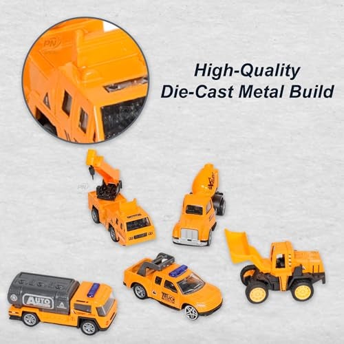 PN AVAN Die Cast Metal Pull Back Toy Vehicles Set, 1:64 Scale, 5 Pieces, Engineering Construction Vehicles Collection (Engineering Veicles) - Image 3
