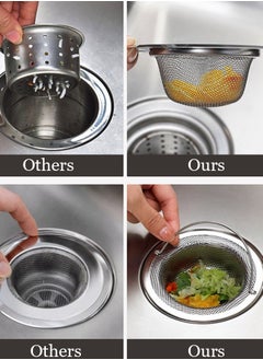 SYOSI SYOSI 2 Pack - 4.5" Top / 3" Basket - Kitchen Sink Drain Strainer Stainless Steel Large Basket Food Catcher with Handle. Fast Flow and Effective 2/16" Holes  - Image 4