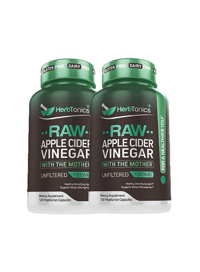 Herbtonics Raw Apple Cider Vinegar Capsules With Mother - Detox, Cleanse & Digestive Health Formula - Unfiltered Acv For Weight Management, Metabolic Support & Bloating Relief - Non-Gmo - 240 Capsules