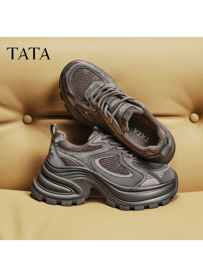 Tata  Spring Mall Fashion Casual Versatile Women's Dad Sneakers Purple Gray (single Lining) Size 34 - Image 1