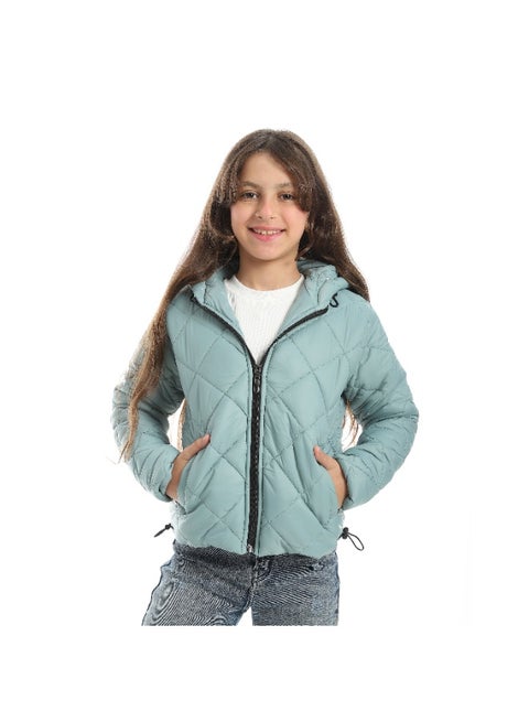 Full Zipper Closure Hooded Pump Jacket - Mint