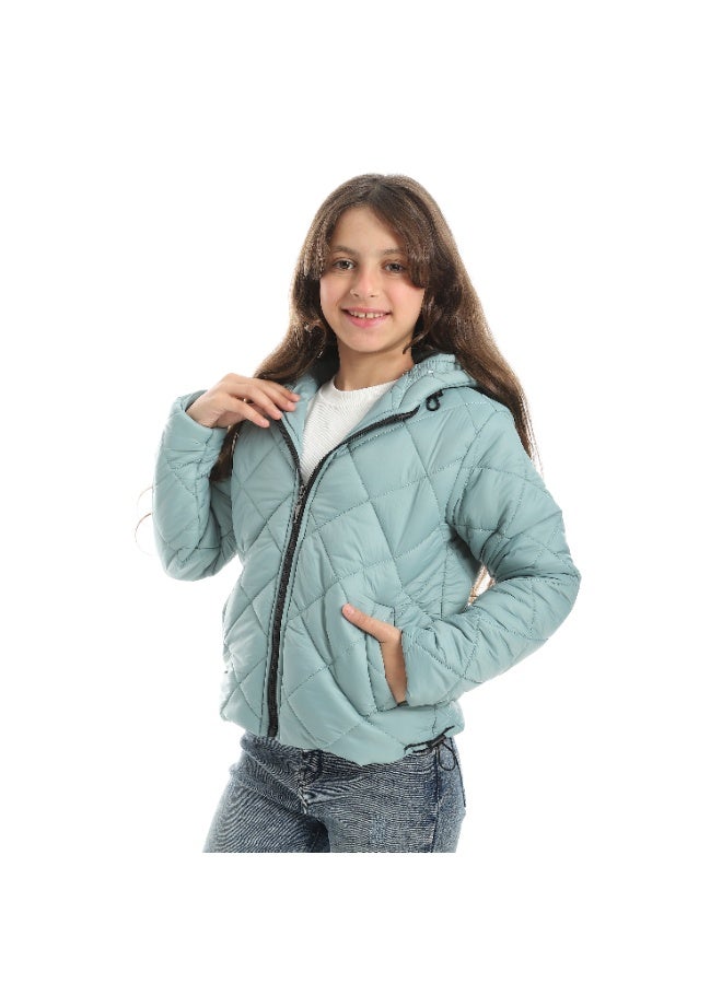 Andora Full Zipper Closure Hooded Pump Jacket - Mint - Image 4