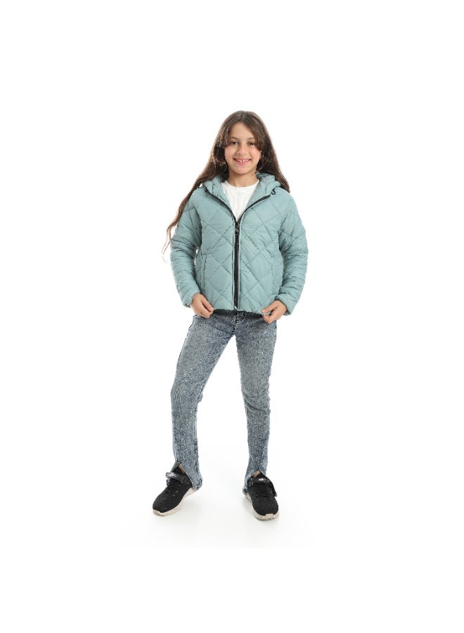 Andora Full Zipper Closure Hooded Pump Jacket - Mint - Image 5