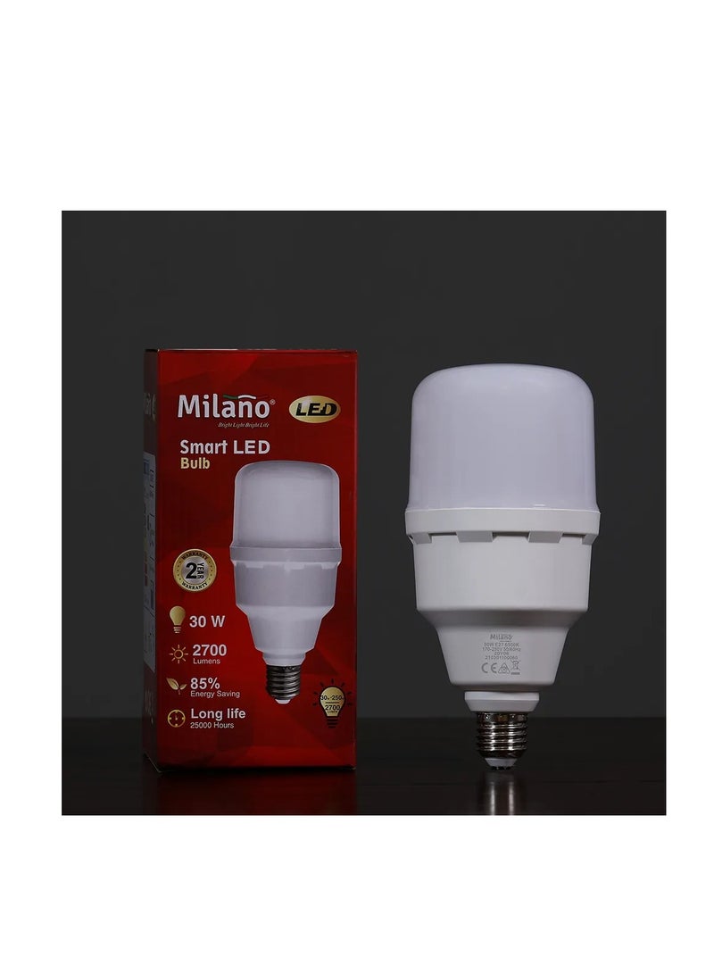 ميلانو لمبة ميلانو 30 وات LED E27 Base - 6500K ضوء نهاري بارد، لمبة إضاءة موفرة للطاقة للمنزل والمكتب - Image 1