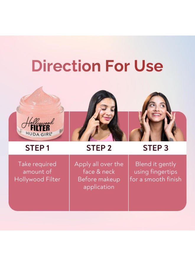 HUDA GIRL Hollywood Filter Primer for Face for Oily & Dry Skin Blurs Fine Lines, Wrinkles & Pores Instantly 25ml - Image 4