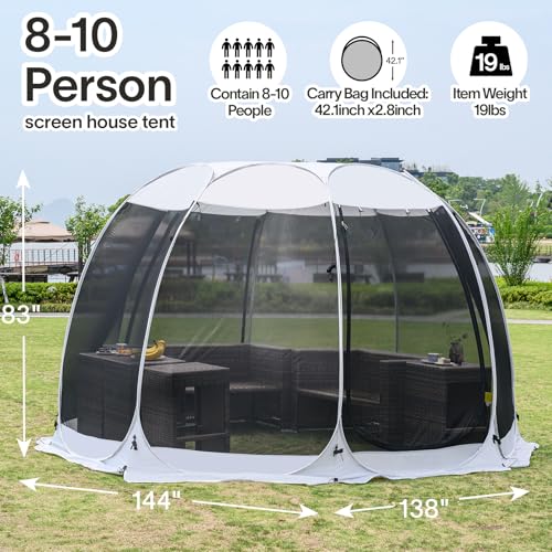 Alvantor 12'x12' Pop Up Screen House Tent, Instant Outdoor Gazebo with Mosquito Netting & UPF 50+ Sun Protection, Portable Canopy Shelter for Patio, Backyard, Camping (8-10 Person),Grey - Image 3
