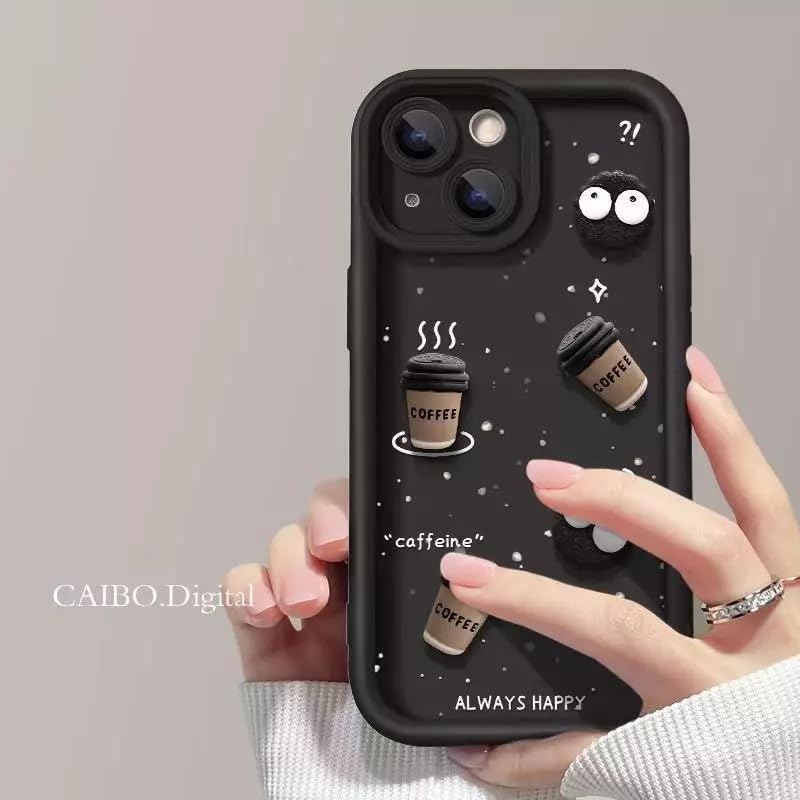COVERLY Back Case Cover Compatible with iPhone 15 | Cute Fun Cartoon Characters 3D Ball Coffee Cookies Lovers Silicone Case | Body Protection | 360 Camera Protection | Shock Proof | (Happy Black) - Image 5