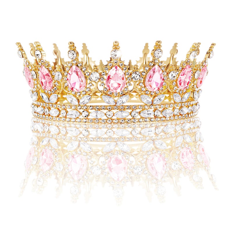 Nackiy Pink Crown for Women, Crystal Princess Tiaras Rhinestone Queen Headband Wedding Bridal Hair Accessories, Birthday Party Prom Cake Topper & Bouquet Decoration - Image 1