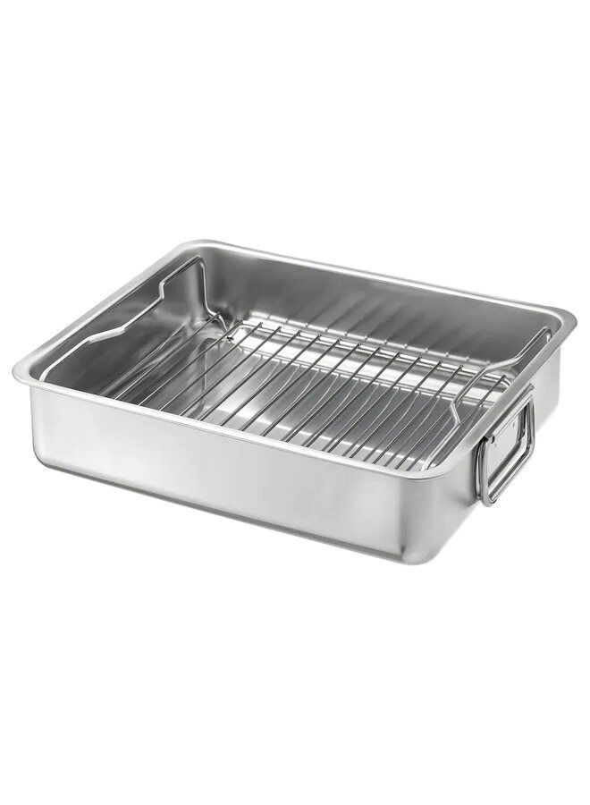 Roasting Tin Pan With Grill Rack Silver/Grey 40x32centimeter - Image 1