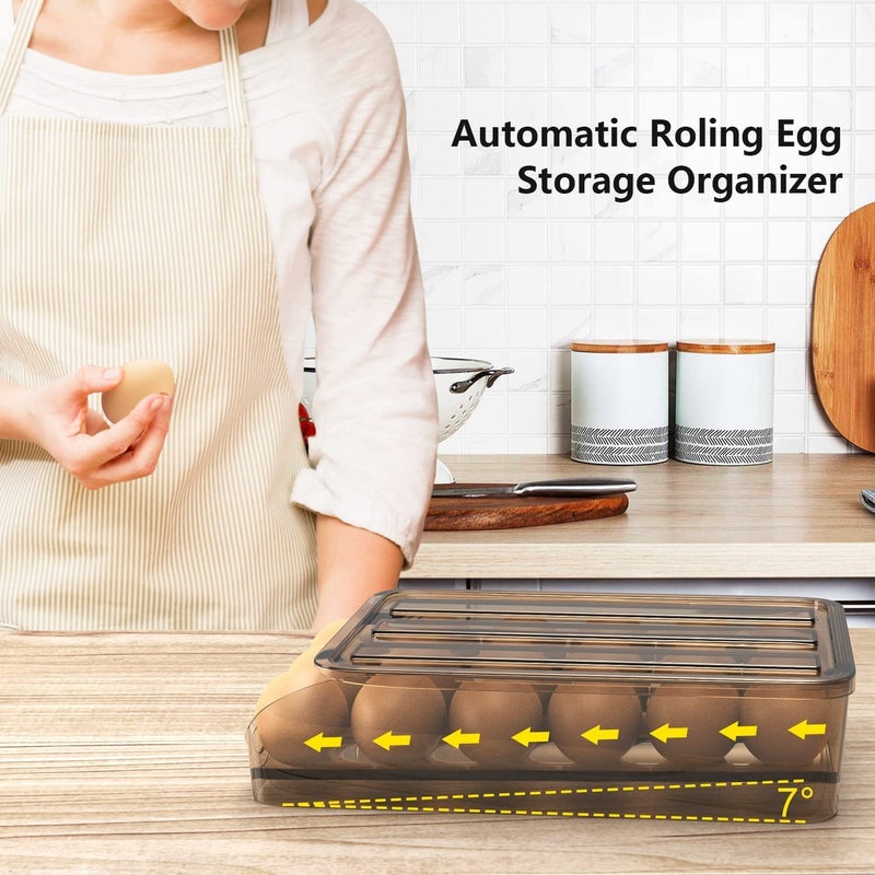 DHVAJ Egg Holder for Refrigerator 18 Egg StorageAutomatic Rolling Egg Container for Refrigerator Clear Plastic Egg Storage Container Bin Egg Tray for Refrigerator Large Capacity 1 Layer - Image 3