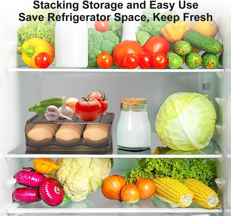 DHVAJ Egg Holder for Refrigerator 18 Egg StorageAutomatic Rolling Egg Container for Refrigerator Clear Plastic Egg Storage Container Bin Egg Tray for Refrigerator Large Capacity 1 Layer - Image 5