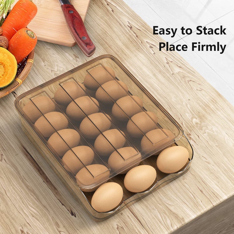 DHVAJ Egg Holder for Refrigerator 18 Egg StorageAutomatic Rolling Egg Container for Refrigerator Clear Plastic Egg Storage Container Bin Egg Tray for Refrigerator Large Capacity 1 Layer - Image 4